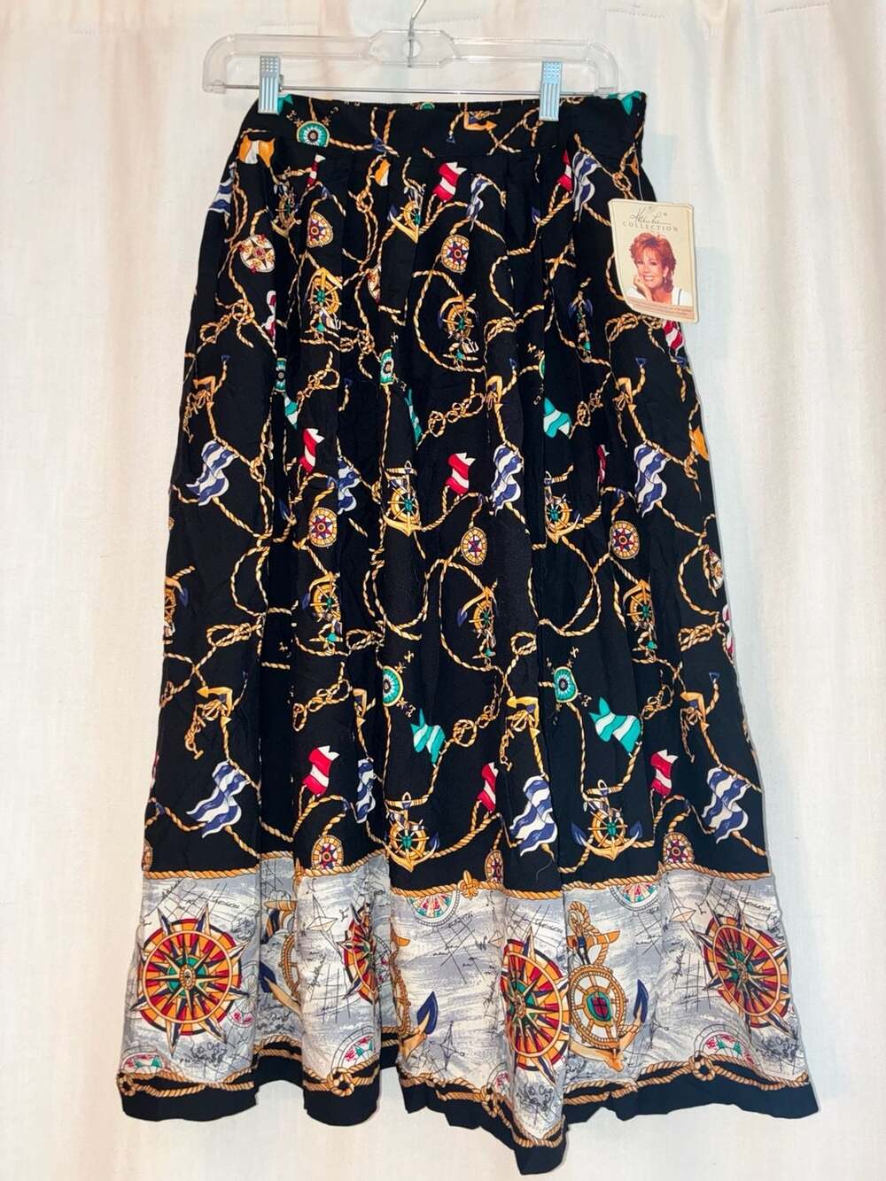 Kathie Lee Collection Nautical Print Midi Skirt Size 16 vintage